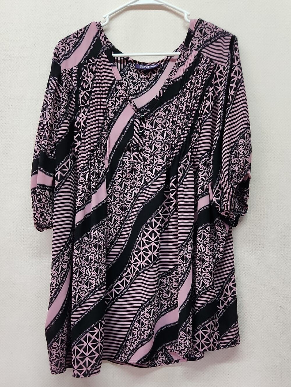 Roaman's Pink & Black Patterned Tunic Top